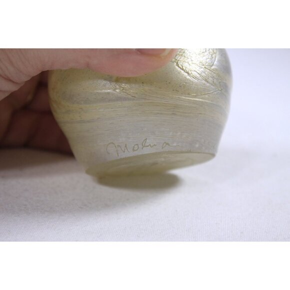 Vintage Art glass apple pen stand, artist signed glass paperweight, iridescent - Picture 8 of 10